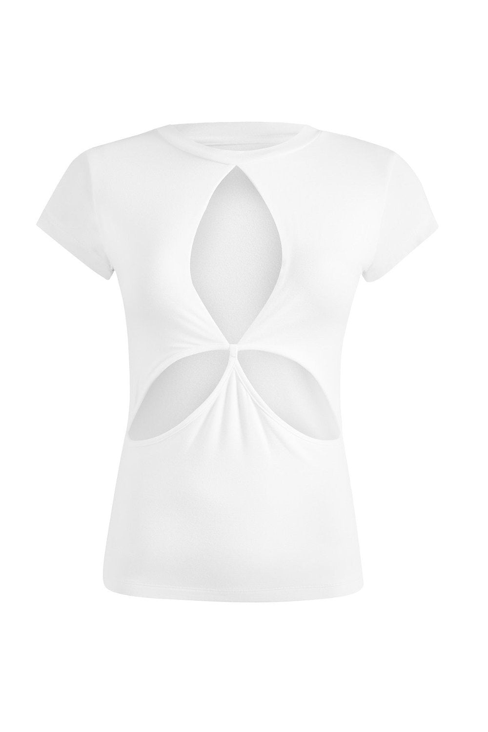 Cutout Detailed White Basic T-Shirt