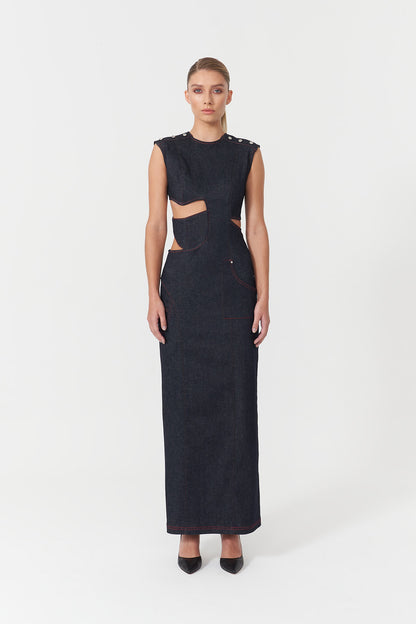 Harvey Deep Blue Asymmetric Cut Out Dress