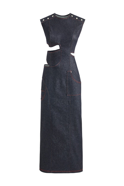 Harvey Deep Blue Asymmetric Cut Out Dress