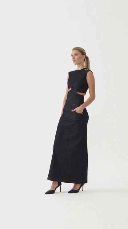 Harvey Deep Blue Asymmetric Cut Out Dress